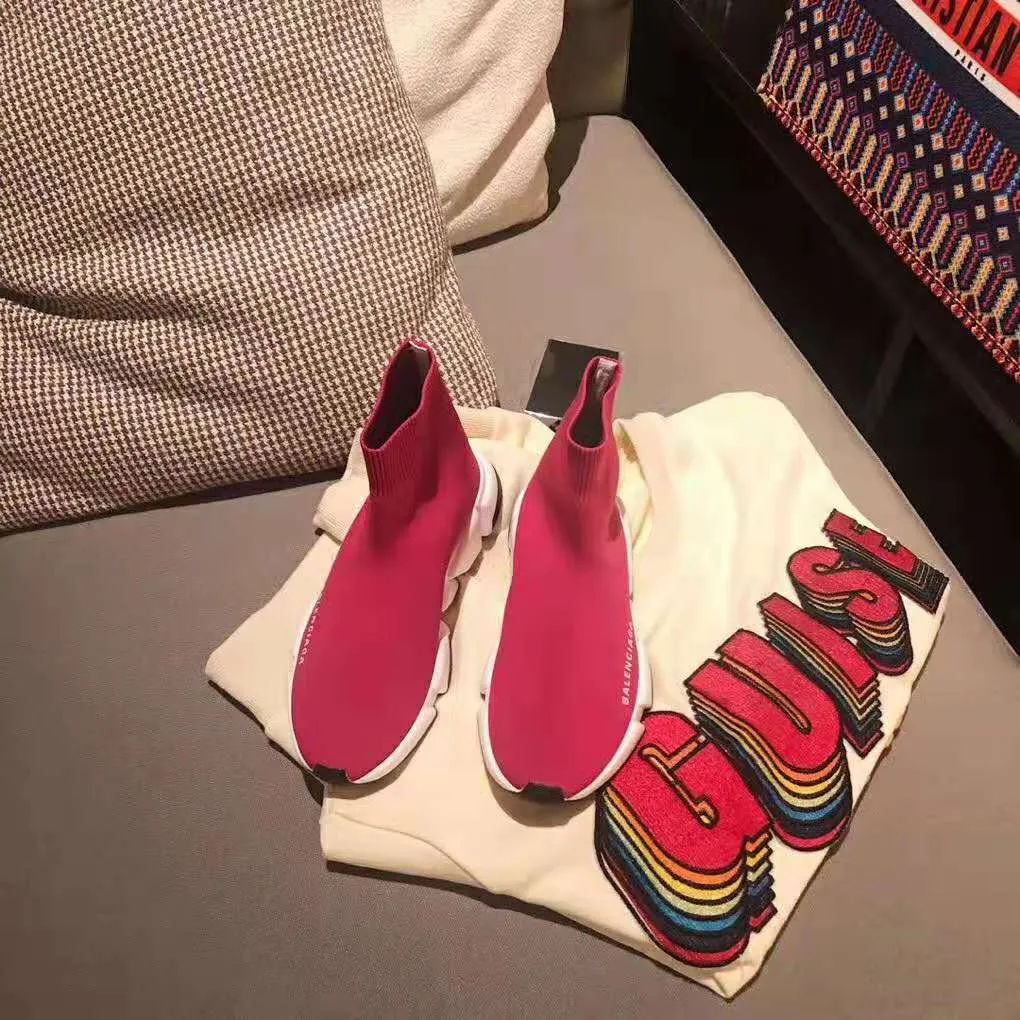 BALENCIAGA ZAPATILLAS SPEED ​​MUJER DE PUNTO Y LOGO BALENCIAGAROSA