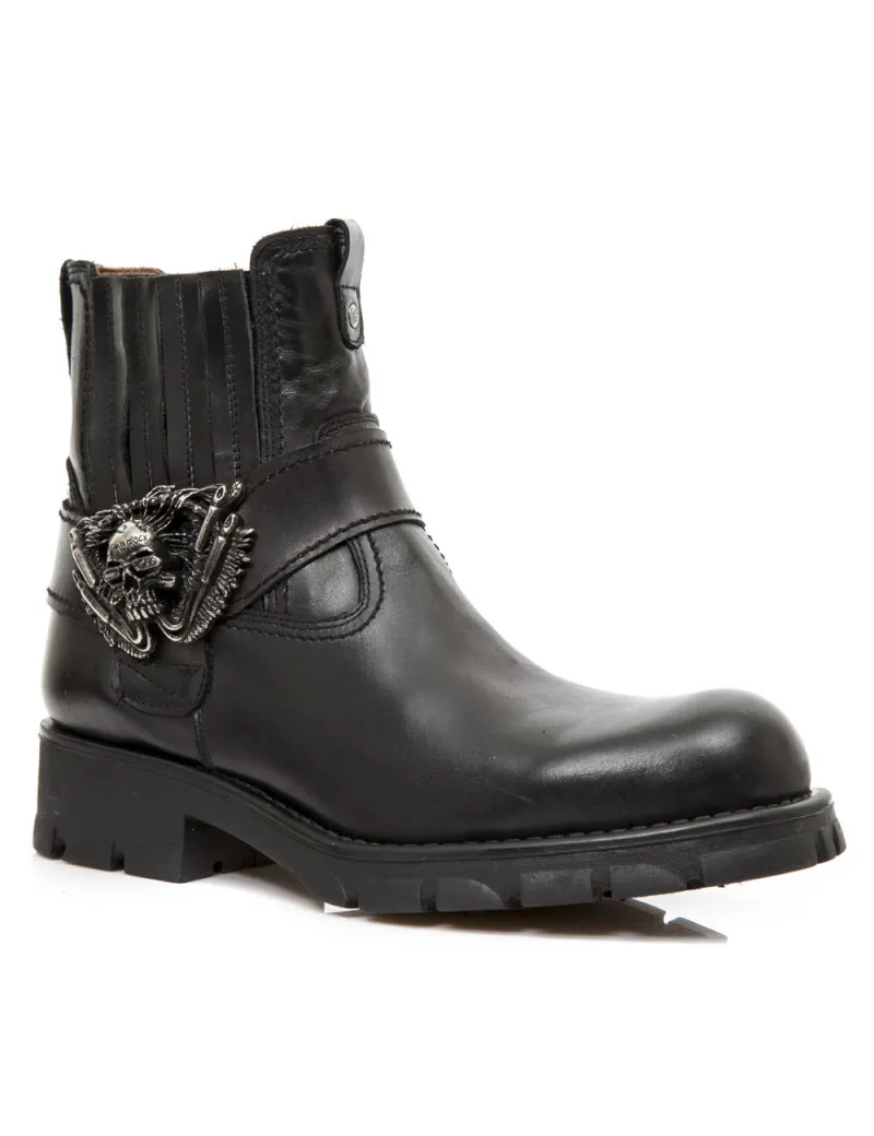 BLACK LEATHER BIKER ANKLE BOOTS BY NEWROCK