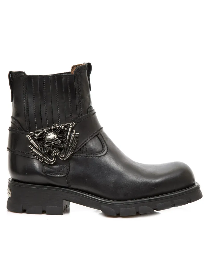 BLACK LEATHER BIKER ANKLE BOOTS BY NEWROCK