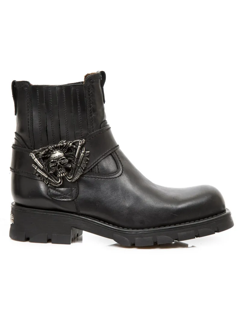 BLACK LEATHER BIKER ANKLE BOOTS BY NEWROCK