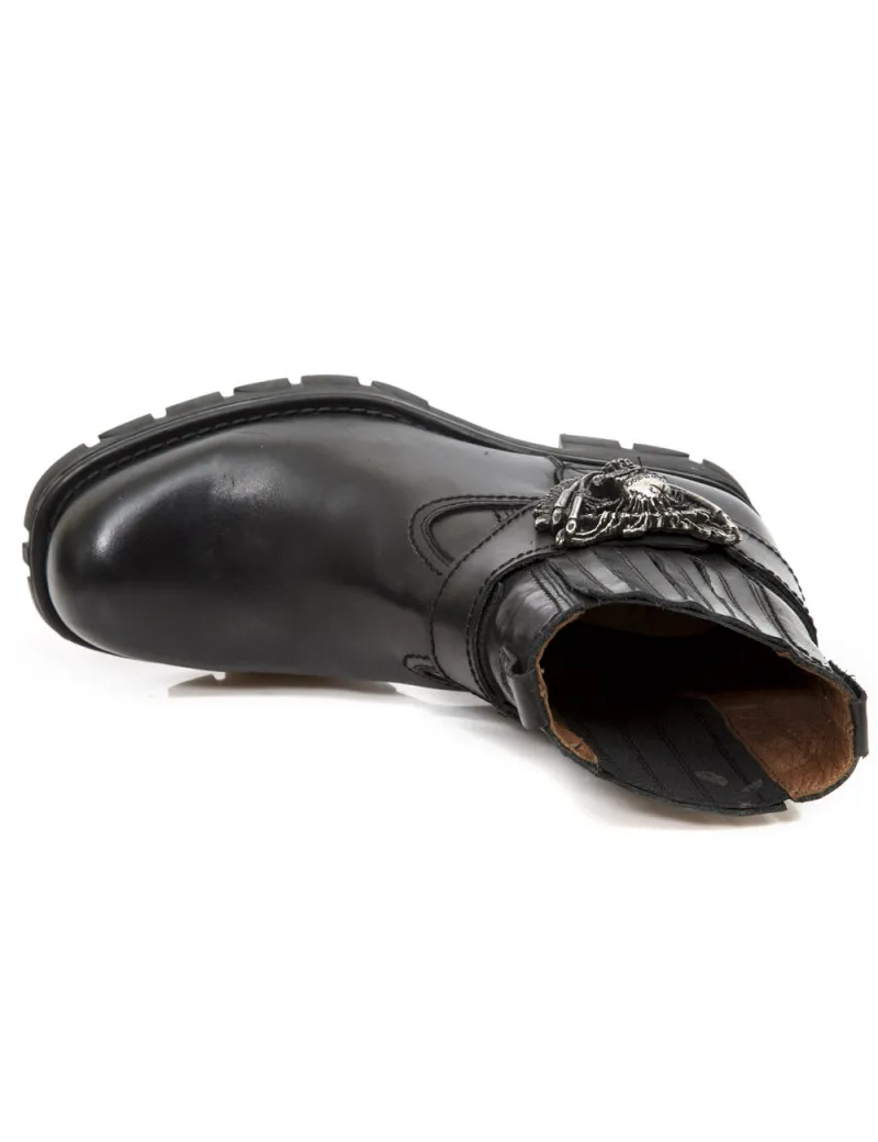 BLACK LEATHER BIKER ANKLE BOOTS BY NEWROCK