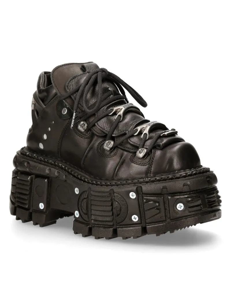 BLACK LEATHER TOWER TANK ANKLE BOOTS