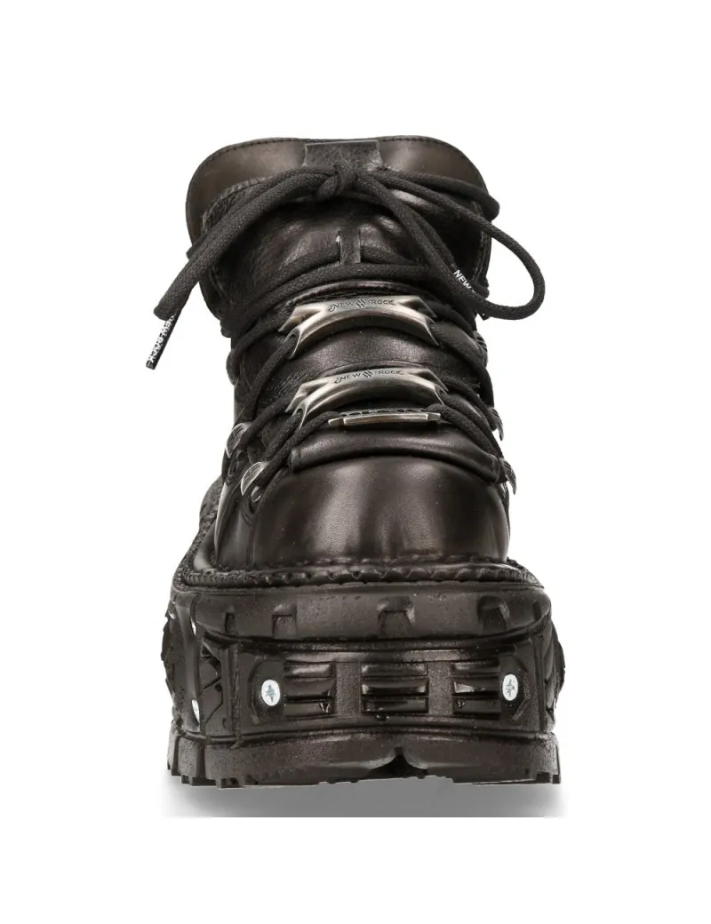 BLACK LEATHER TOWER TANK ANKLE BOOTS