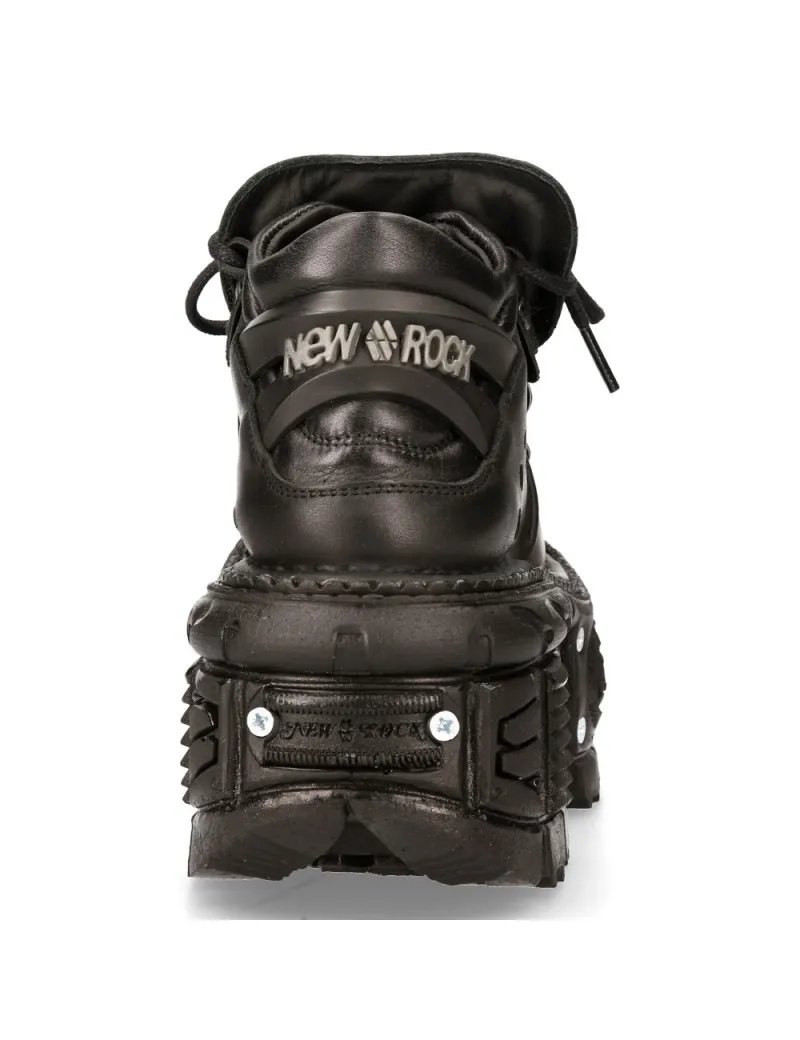 BLACK LEATHER TOWER TANK ANKLE BOOTS