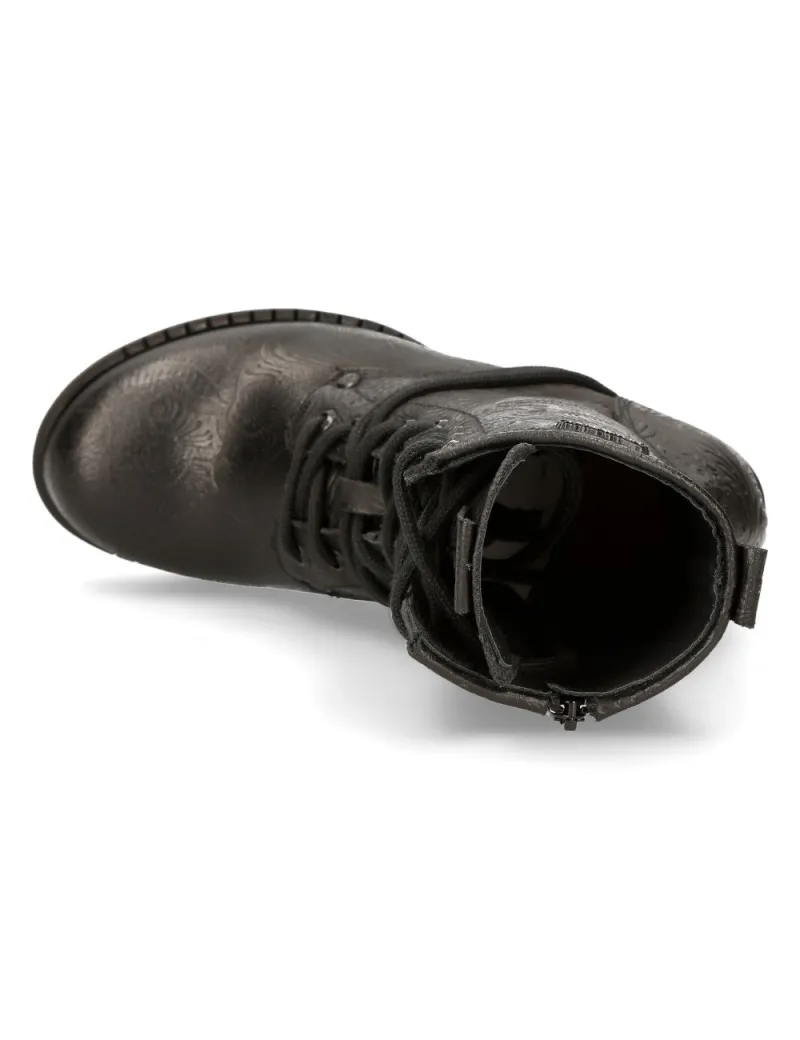BLACK VINTAGE FLORAL LEATHER GOTHIC ANKLE BOOTS