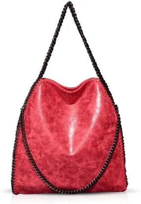 Bolso Shopper Con Cadenas Rojo