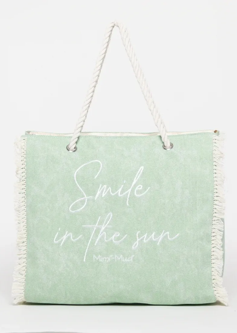 Bolso shopper flecos turquesa
