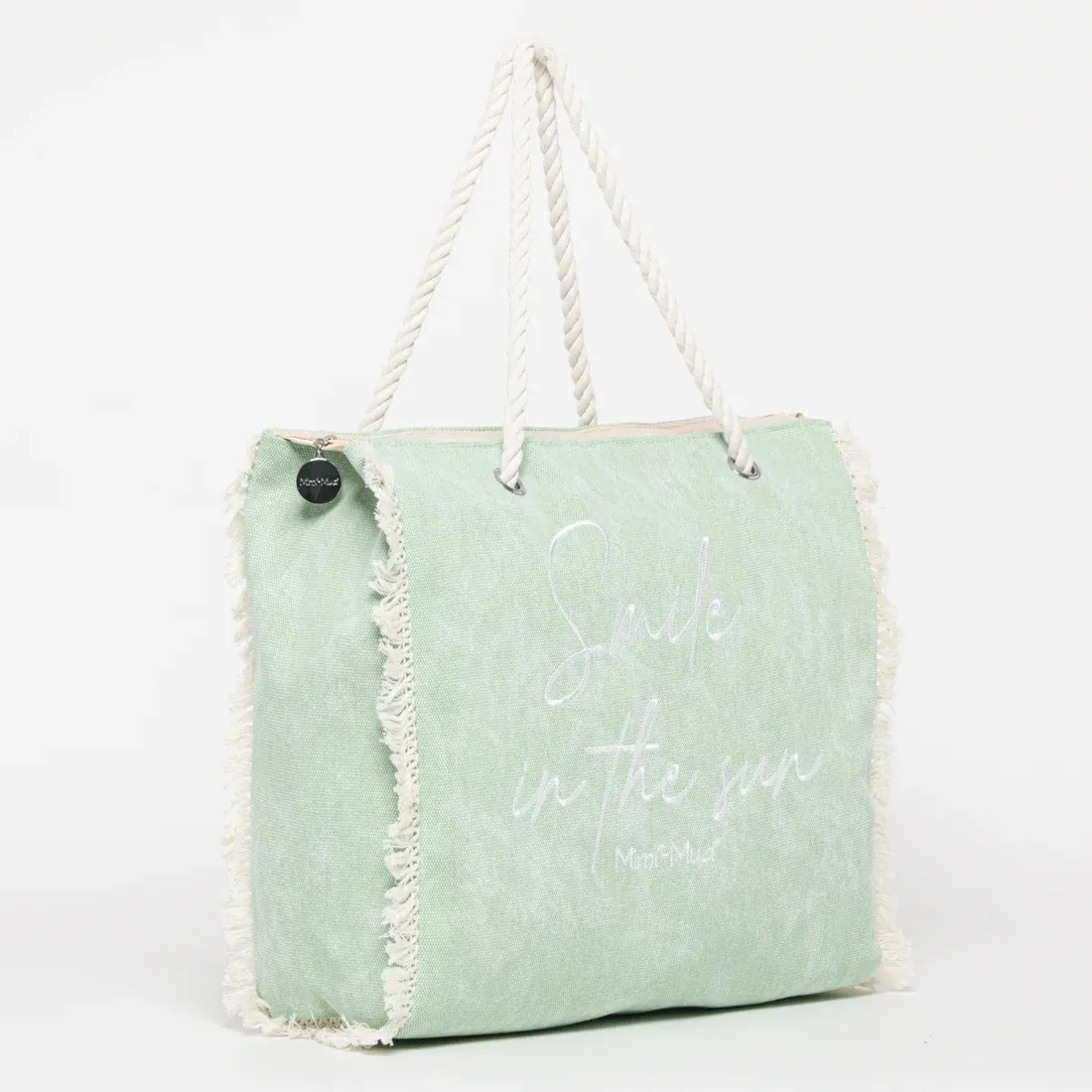 Bolso shopper flecos turquesa