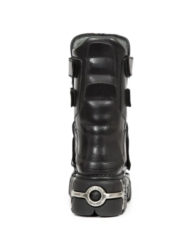 BOTAS DE CUERO NEGRO CON CORREAS DE VELCRO METALLIC ACERO