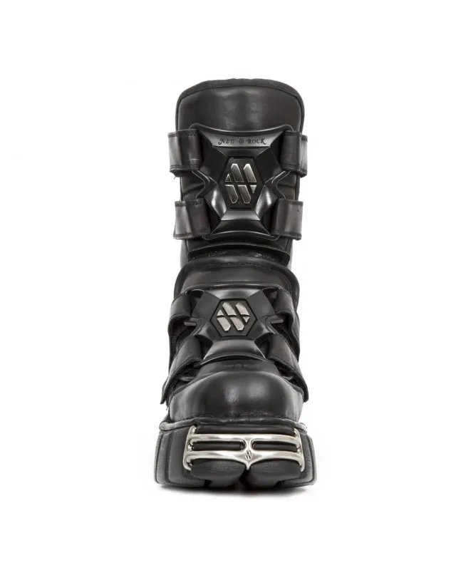BOTAS DE CUERO NEGRO CON CORREAS DE VELCRO METALLIC ACERO