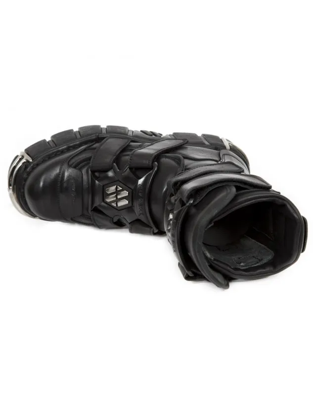 BOTAS DE CUERO NEGRO CON CORREAS DE VELCRO METALLIC ACERO