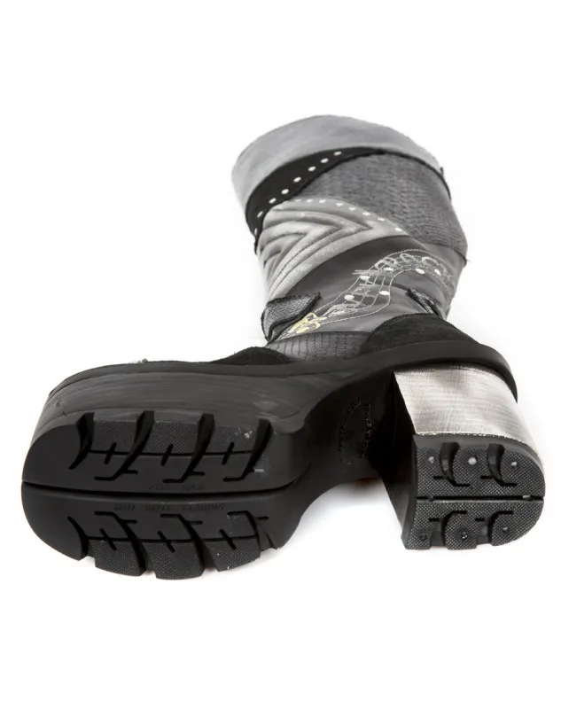 BOTAS DE PIEL TACON ALTO ESTILO SERPIENTE ACERO NEGRAS