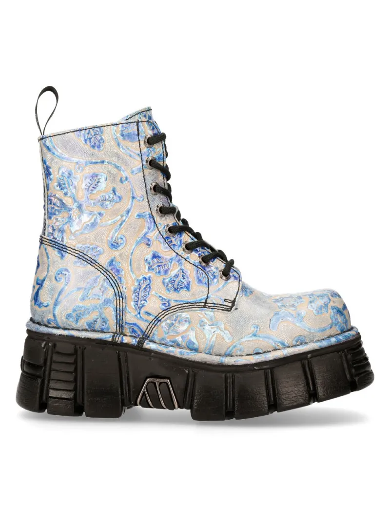 BOTAS MILITARES DE MODA HOLO AZUL FLORAL DE NEWROCK