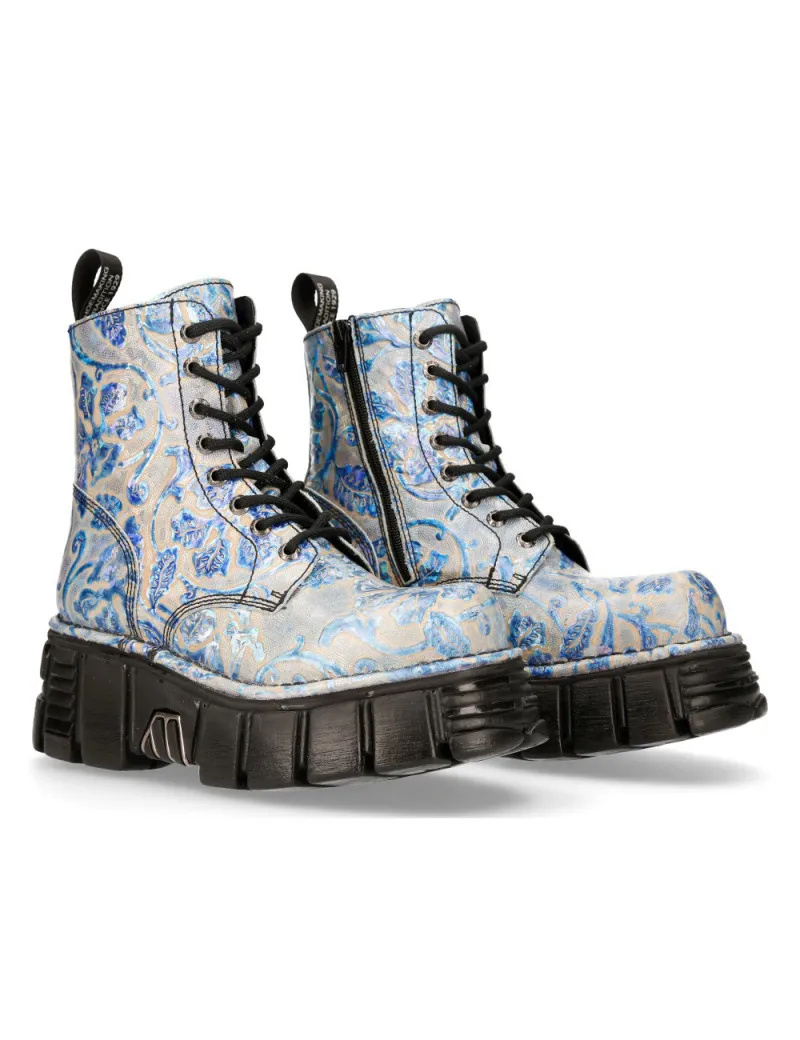 BOTAS MILITARES DE MODA HOLO AZUL FLORAL DE NEWROCK