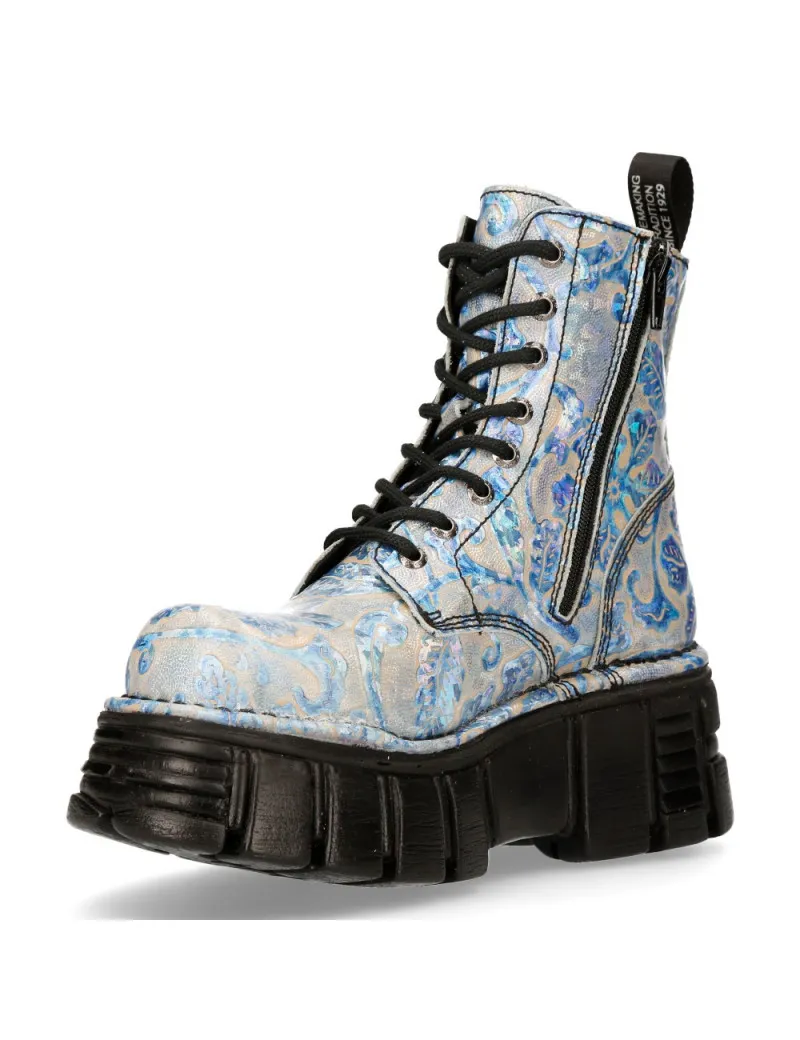BOTAS MILITARES DE MODA HOLO AZUL FLORAL DE NEWROCK