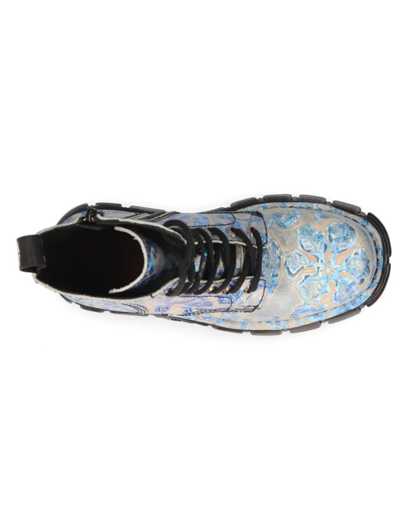 BOTAS MILITARES DE MODA HOLO AZUL FLORAL DE NEWROCK