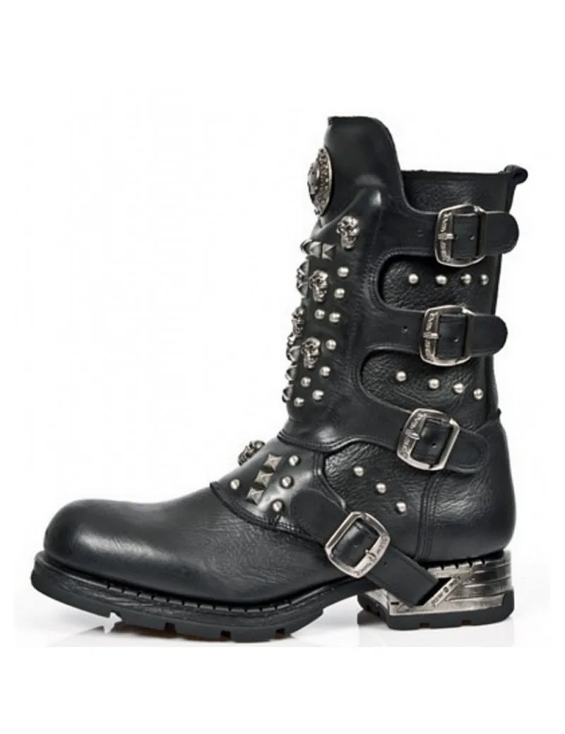 BOTAS MOTERAS METAL DE PIEL NEGRAS CON HEBILLAS