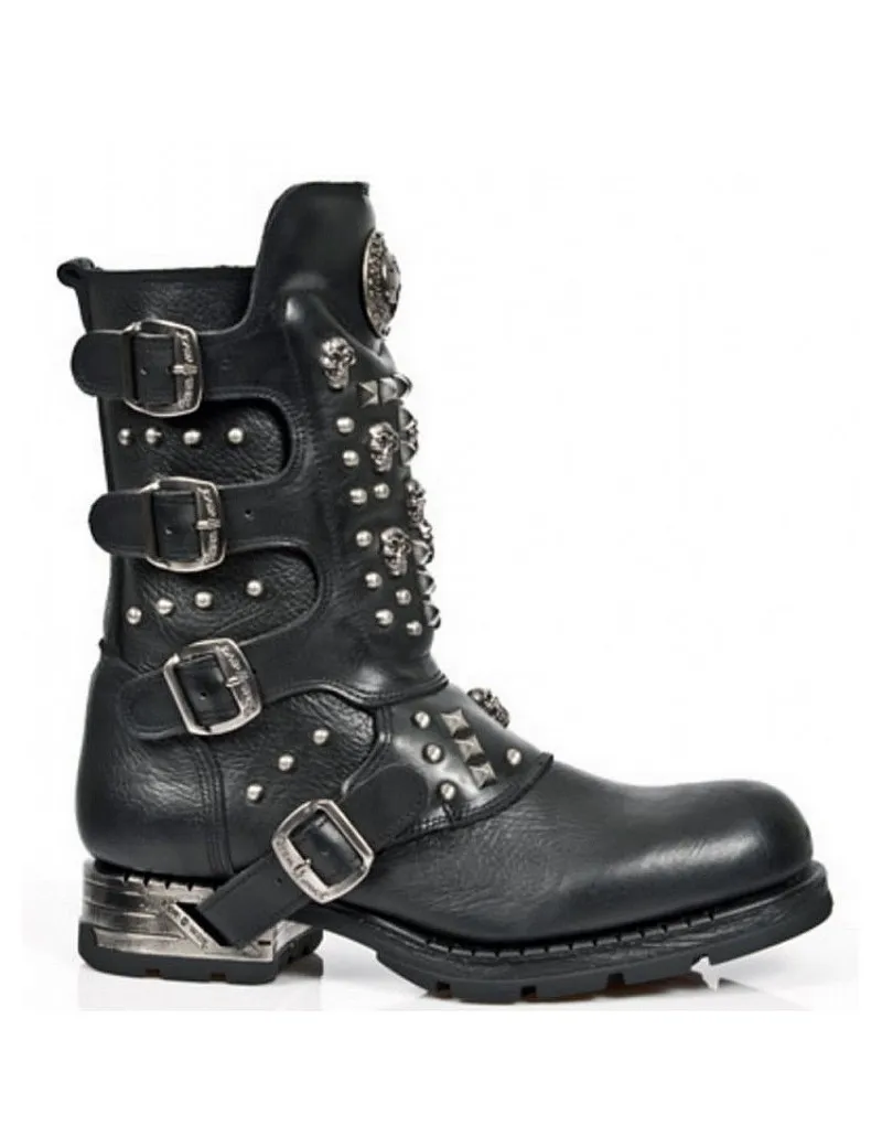 BOTAS MOTERAS METAL DE PIEL NEGRAS CON HEBILLAS