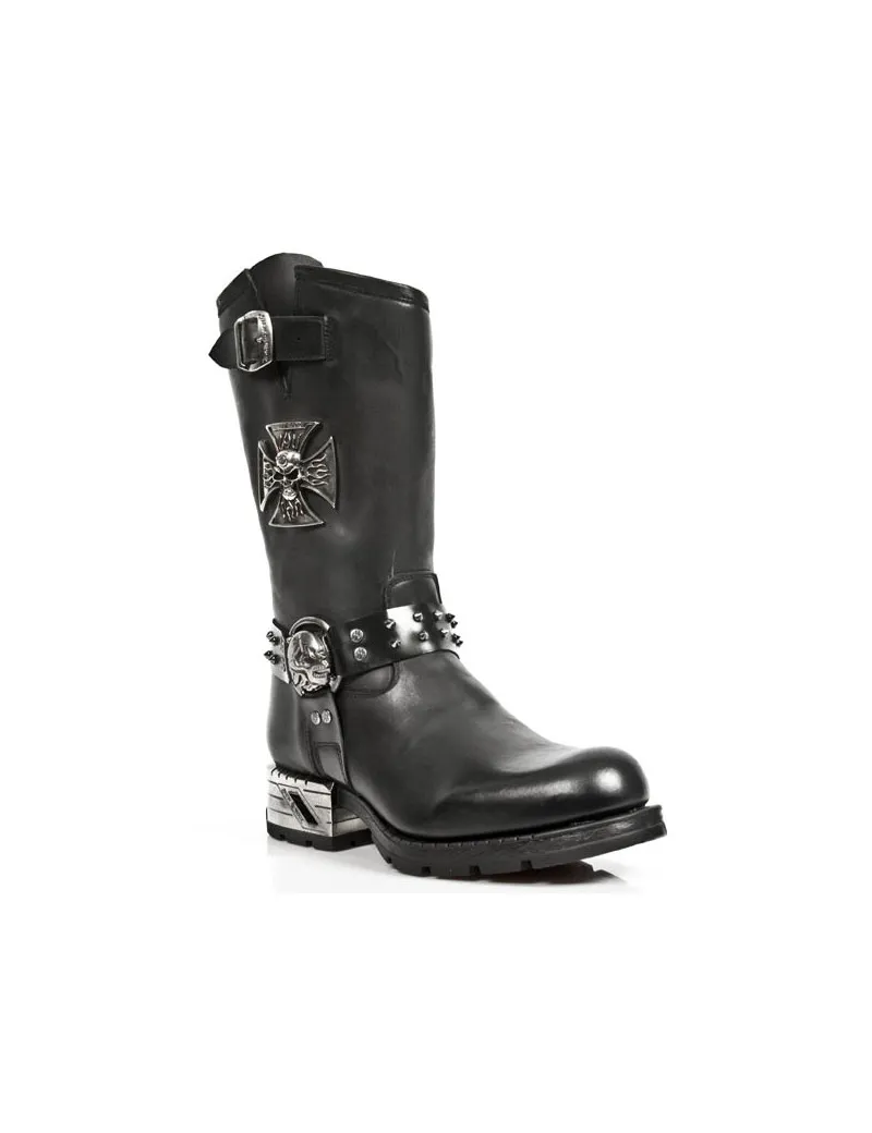 BOTAS MOTERAS TACON ACERO NEGRAS DE PIEL DE NEWROCK