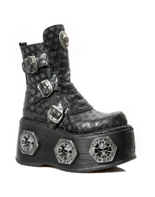BOTAS NEGRAS DE NEWROCK DE CUERO CON TACON Y PLATAFORMA