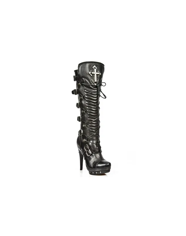 BOTAS PUNK DE NEWROCK HASTA LAS RODILLAS NEGRA CON CRUCES