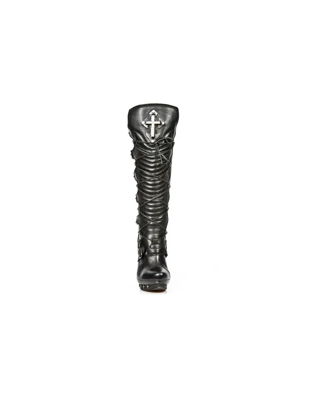 BOTAS PUNK DE NEWROCK HASTA LAS RODILLAS NEGRA CON CRUCES