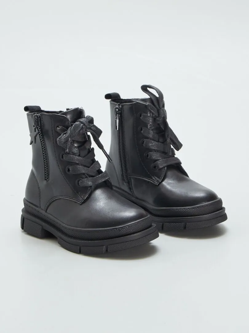 BOTINES CON CORDONES Y CIERRE  NEGRO