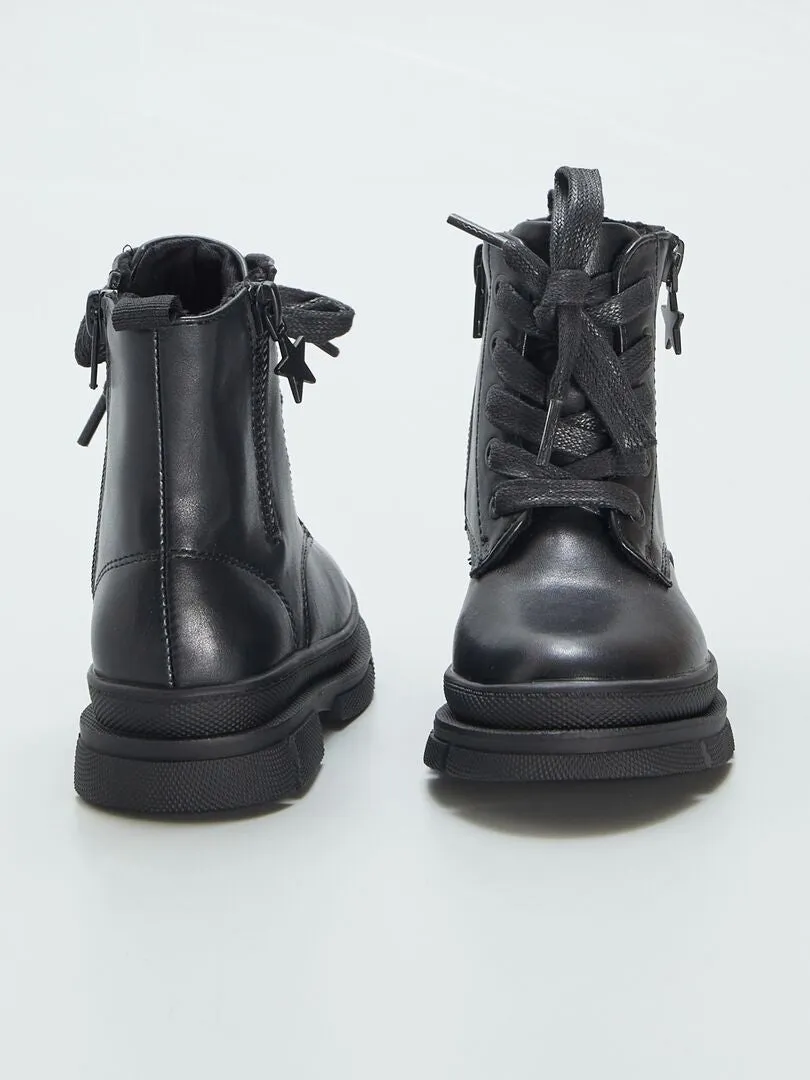 BOTINES CON CORDONES Y CIERRE  NEGRO