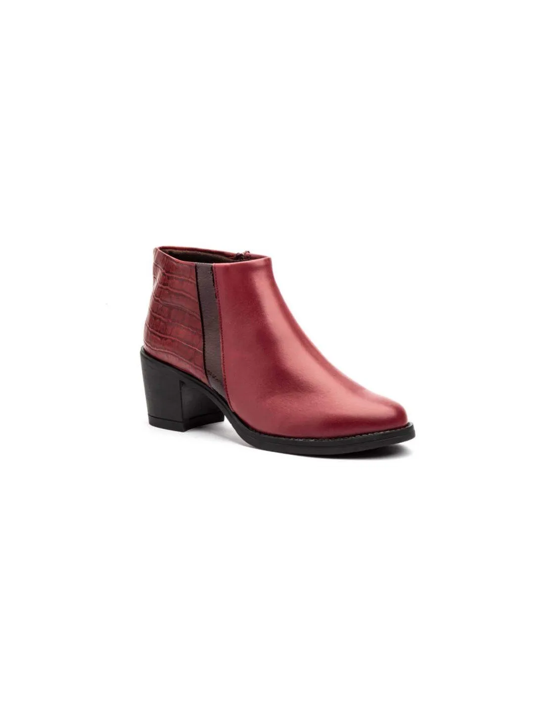 Botines Tacón Piel Burdeos