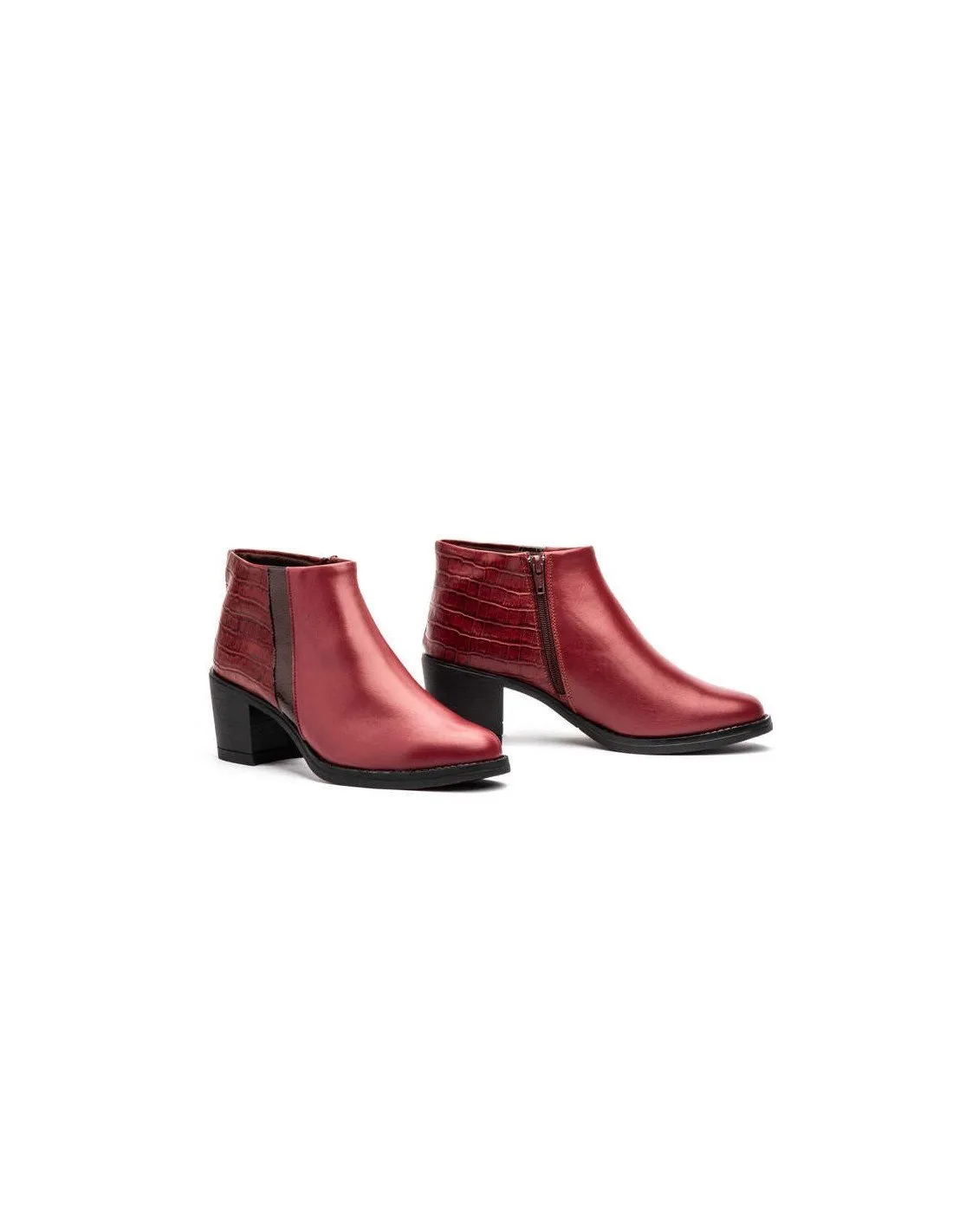 Botines Tacón Piel Burdeos