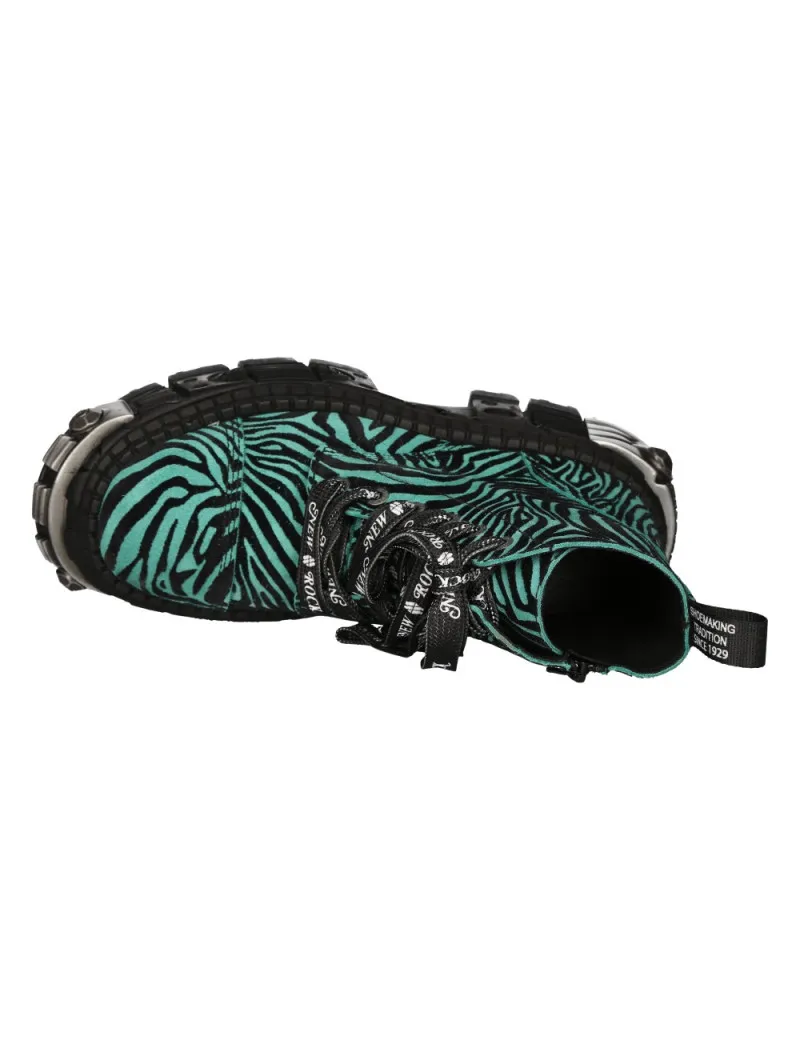 Botín zebra flocado verde acero plataforma