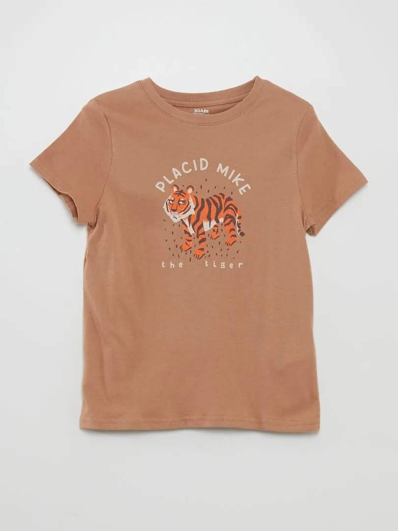CAMISETA ESTAMPADA CON CUELLO REDONDO  MARRON