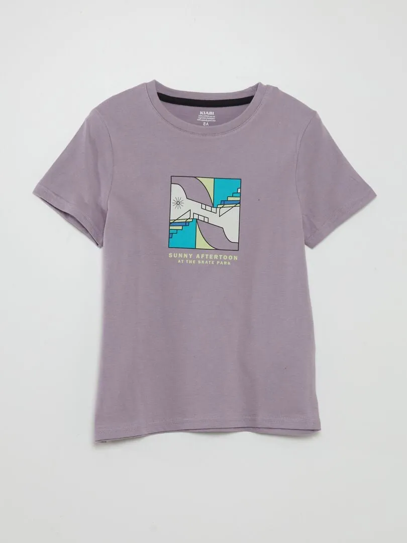 CAMISETA ESTAMPADA CON CUELLO REDONDO  PURPURA