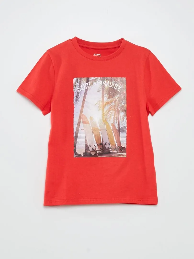 CAMISETA ESTAMPADA CON CUELLO REDONDO  ROJO