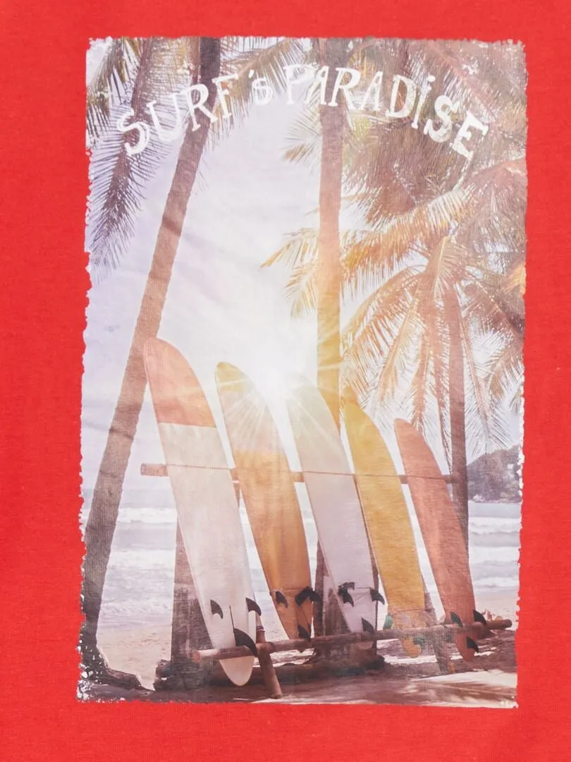 CAMISETA ESTAMPADA CON CUELLO REDONDO  ROJO