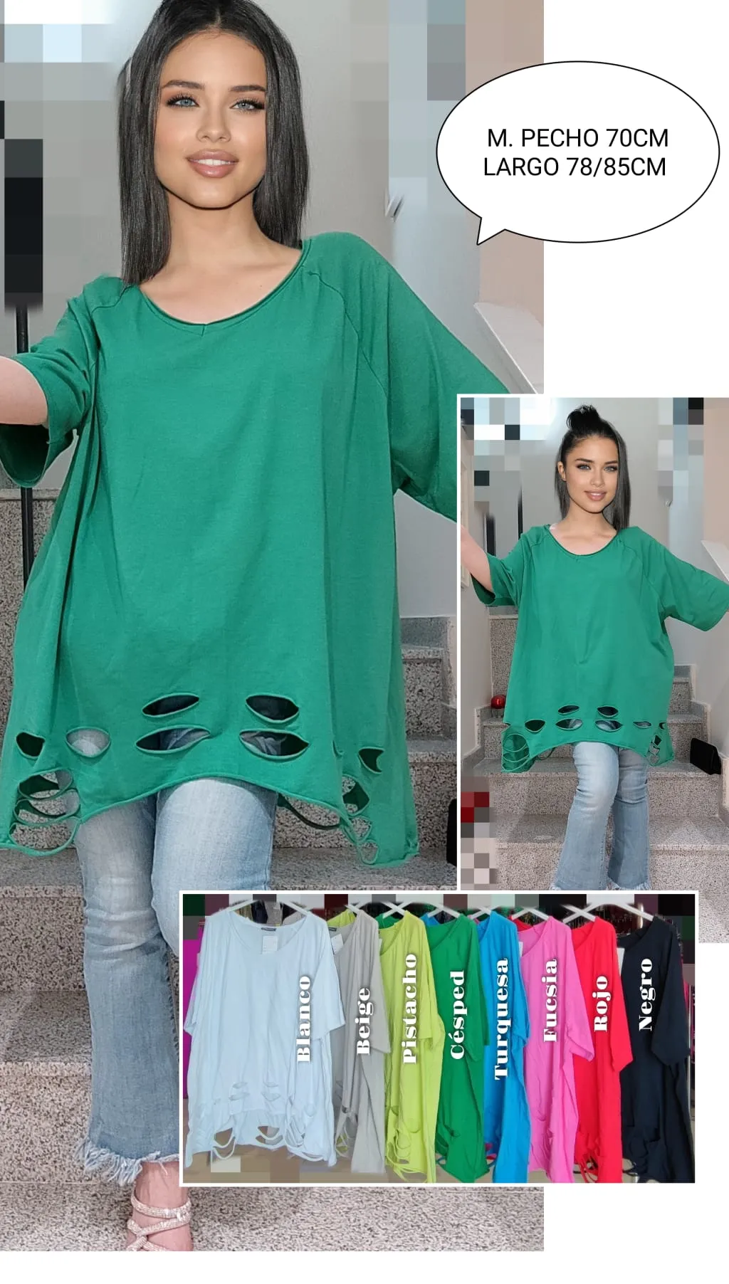 Camiseta Lisa rotos Mujer Talla Grande