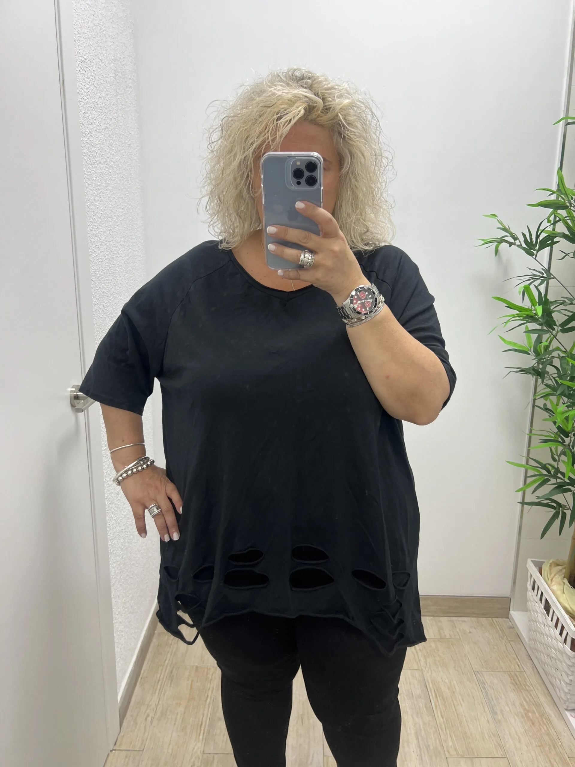 Camiseta Lisa rotos Mujer Talla Grande
