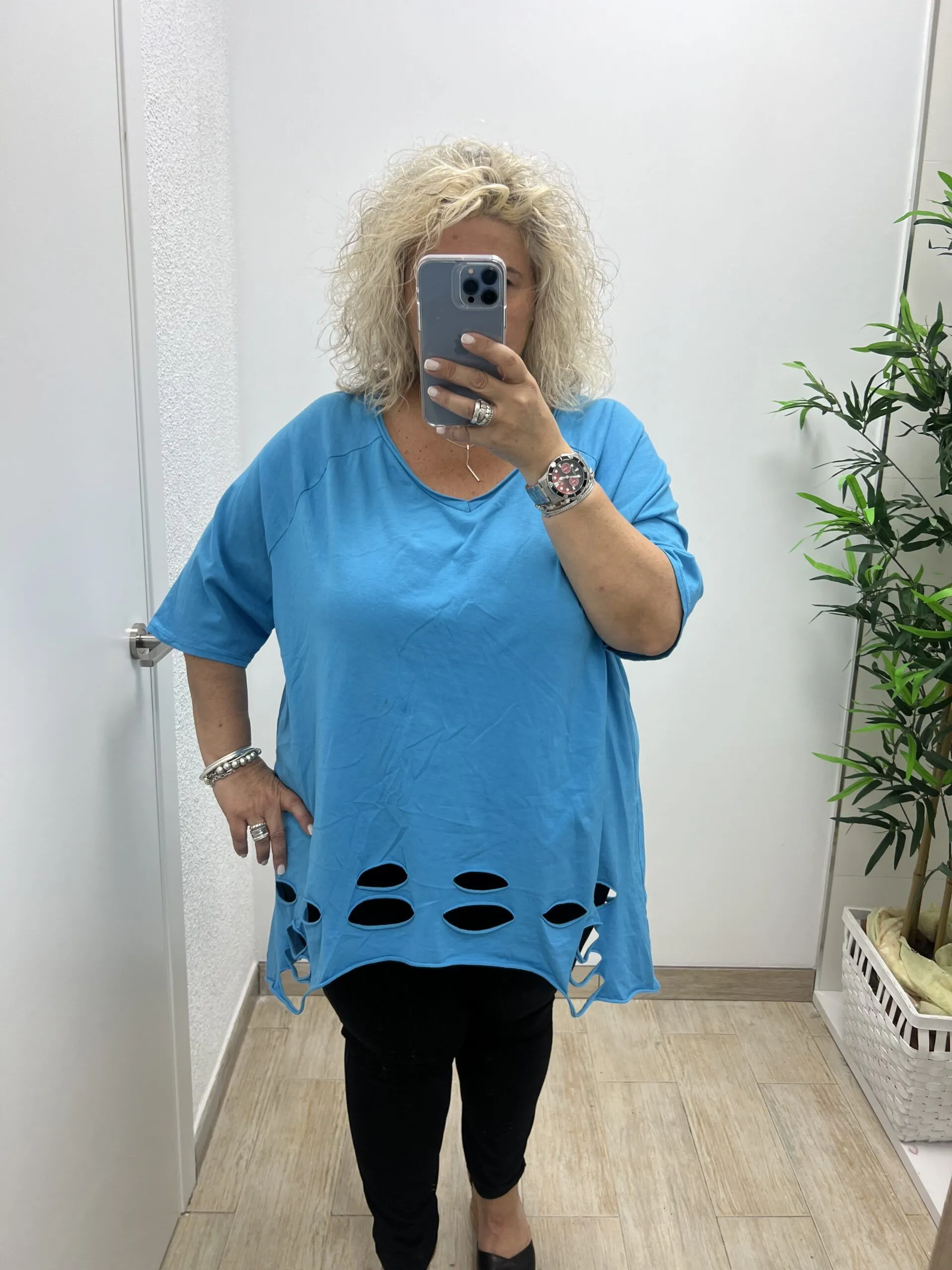 Camiseta Lisa rotos Mujer Talla Grande