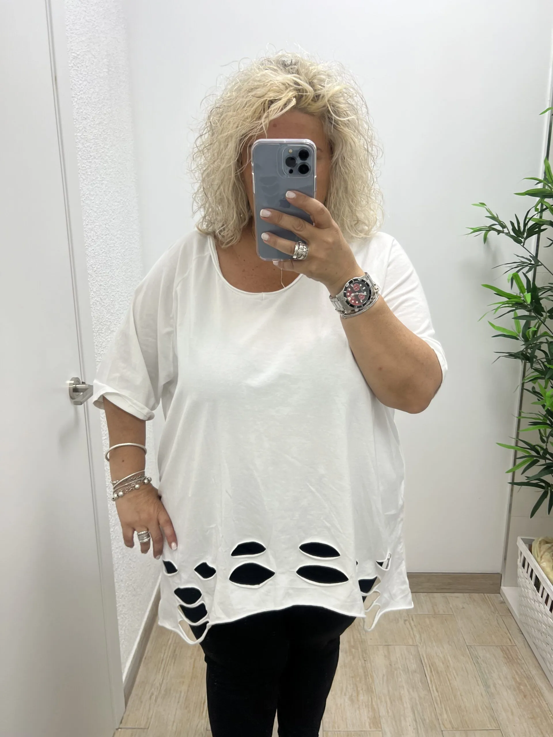 Camiseta Lisa rotos Mujer Talla Grande
