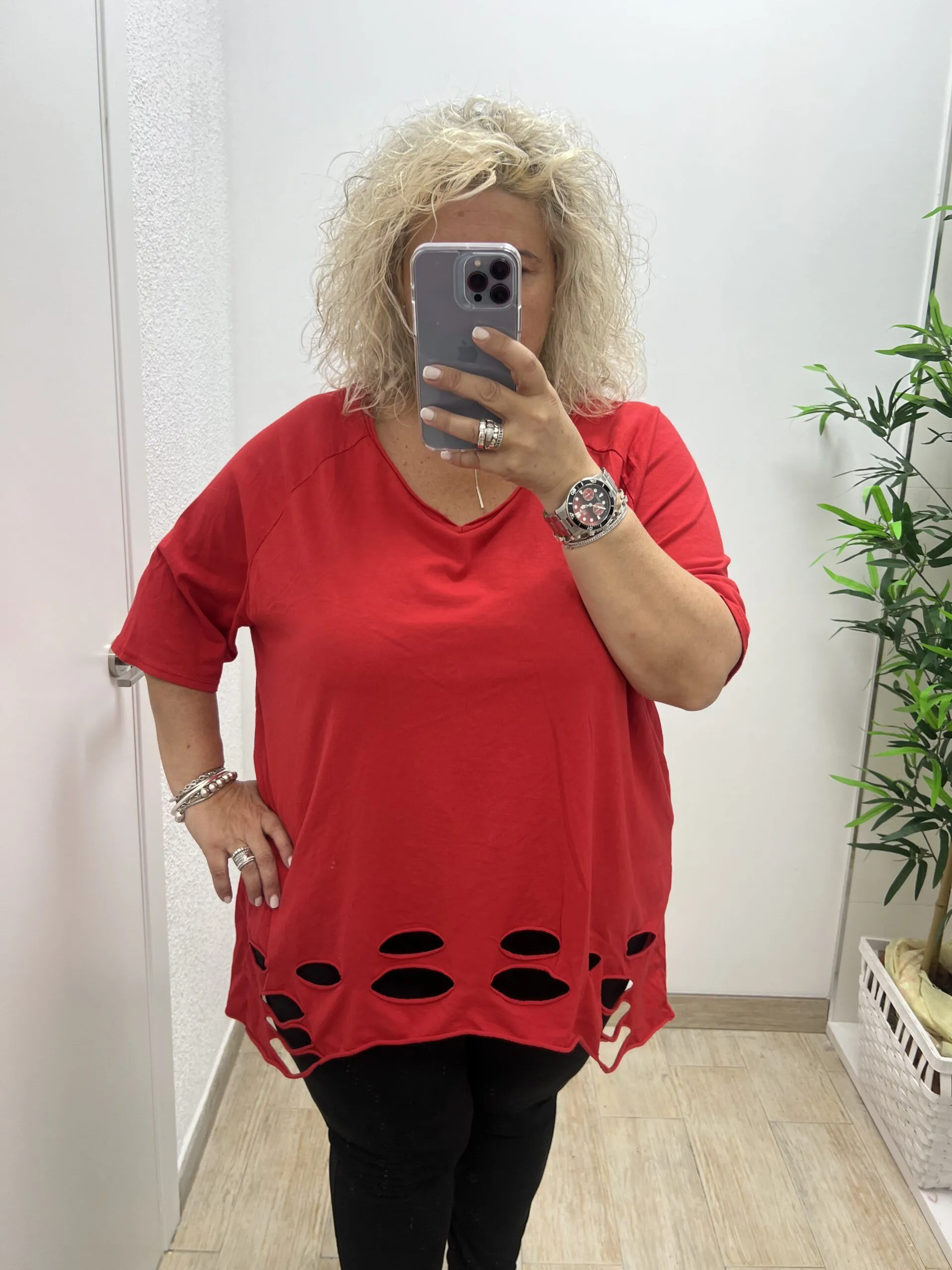 Camiseta Lisa rotos Mujer Talla Grande
