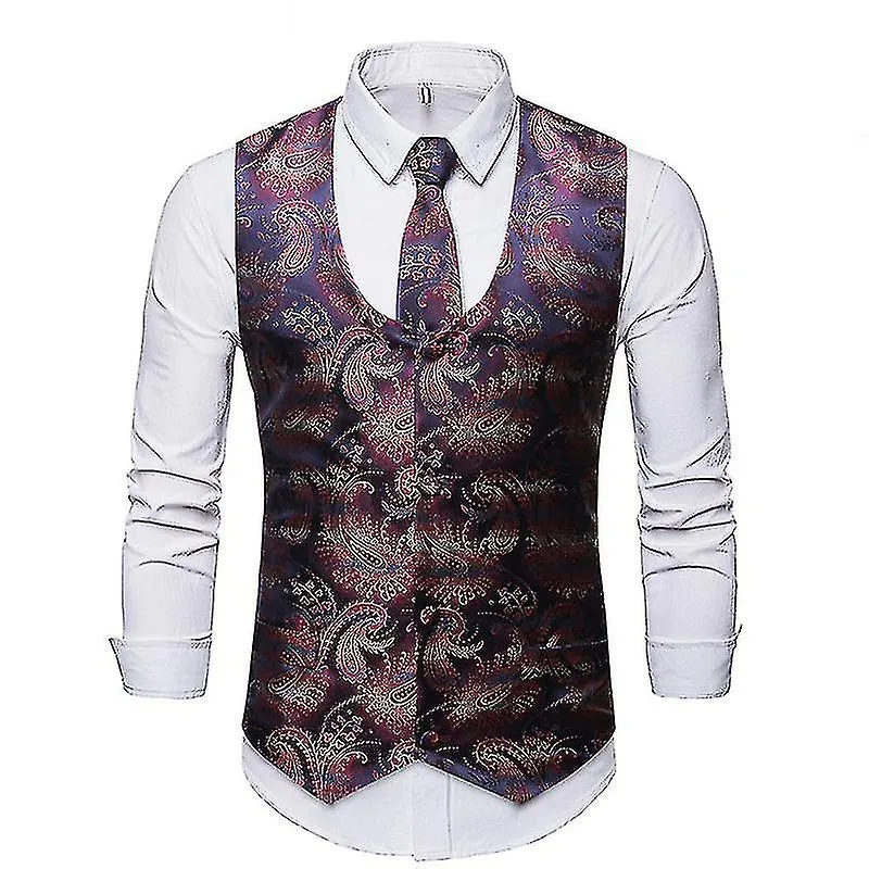 Chaleco Jacquard de cuello en U para hombre Traje de chaleco de tres piezas (chaleco + corbata + bufanda cuadrada)