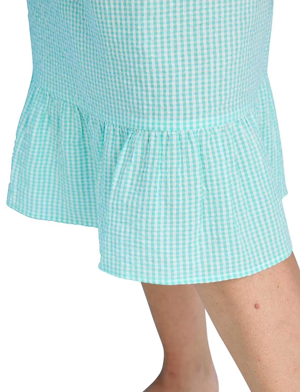 Chums | Ladies | Seersucker Cotton Nightdress | Tiered Hem & Frill Cuffs