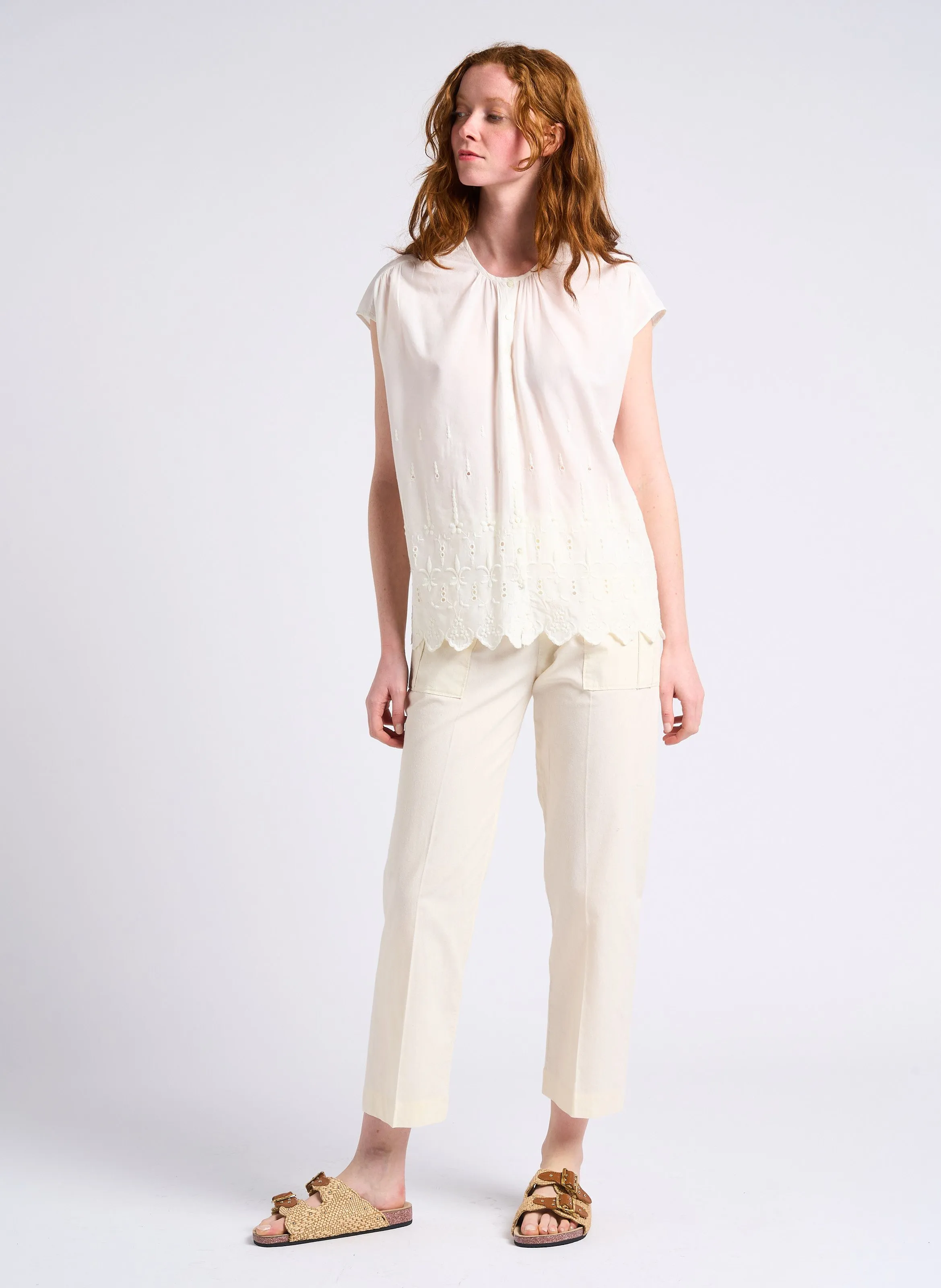 ELUGO  PANTALóN RECTO DE ALGODóN DE TALLE ALTO EN BLANCO