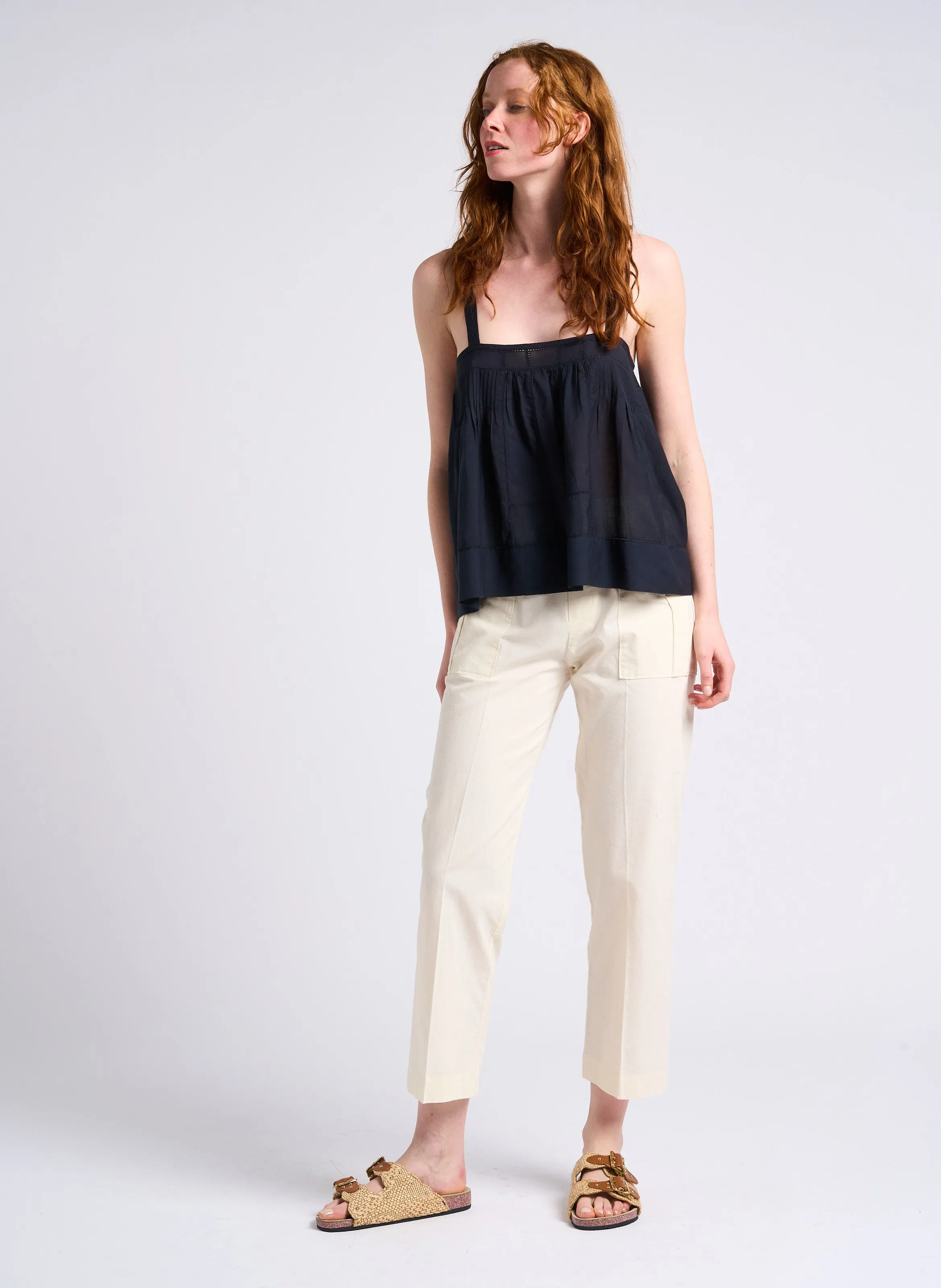 ELUGO  PANTALóN RECTO DE ALGODóN DE TALLE ALTO EN BLANCO