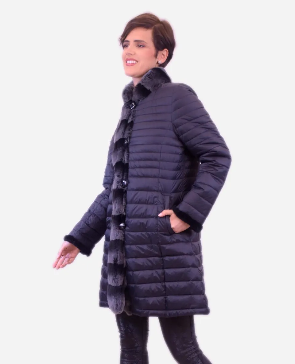 Gabardina reversible de mujer de pelo de rex rasado