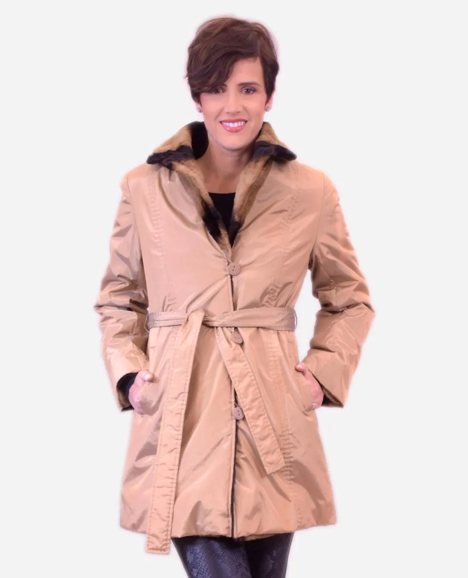 Gabardina reversible de mujer de pelo rex rasado