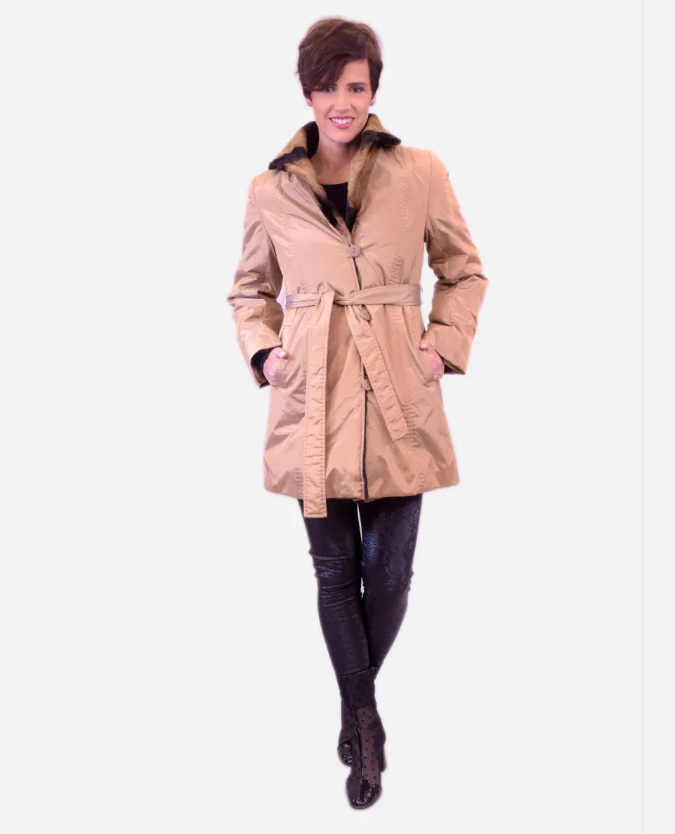 Gabardina reversible de mujer de pelo rex rasado