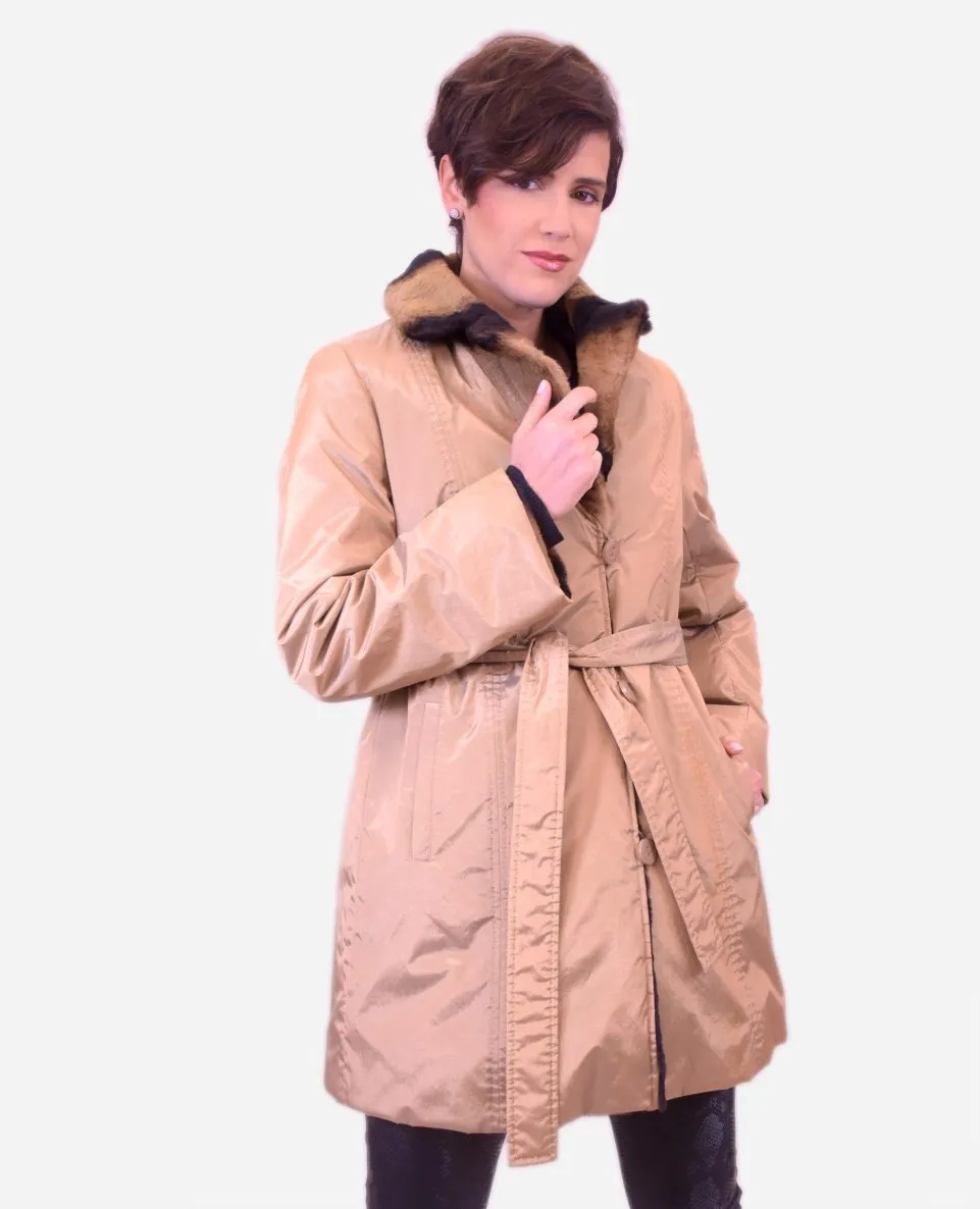 Gabardina reversible de mujer de pelo rex rasado