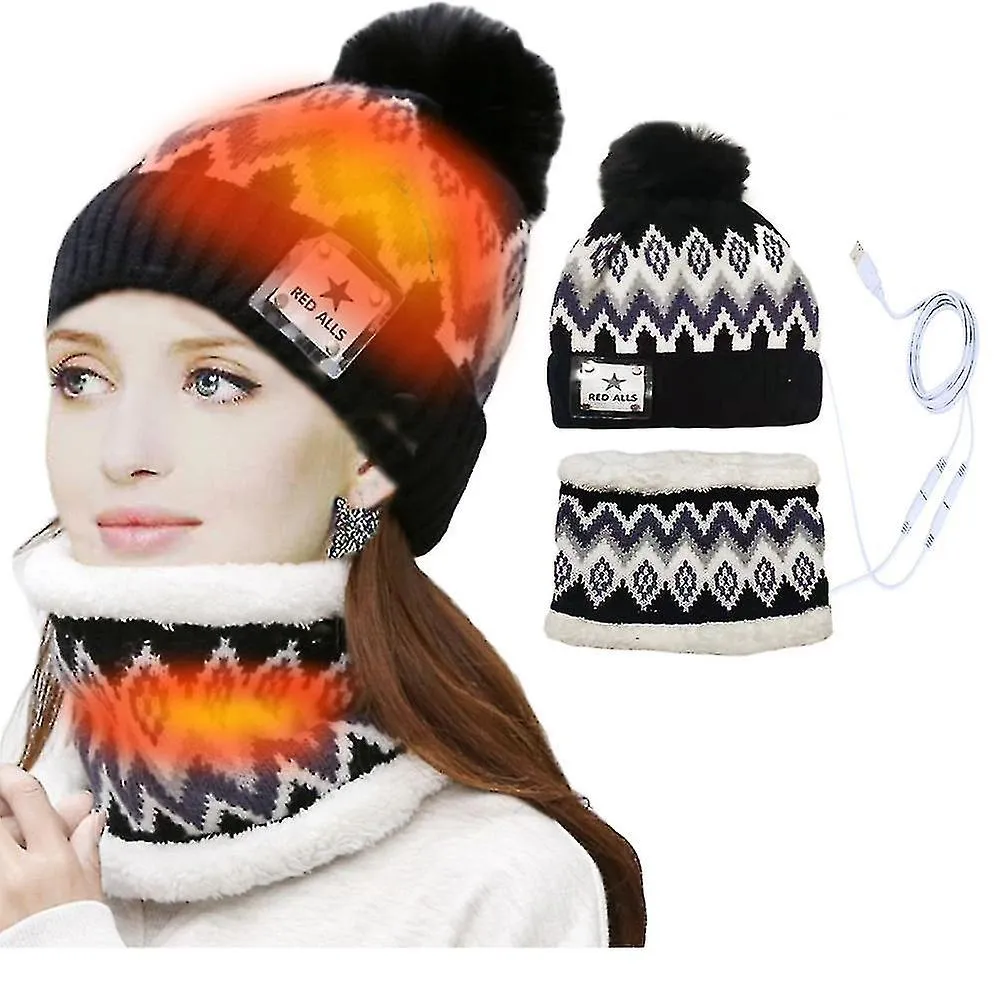 Gorro calefactado y juego de bufanda infinita 2 en 1 Usb recargable moda eléctrica sombrero cálido calentador de cuello para el 