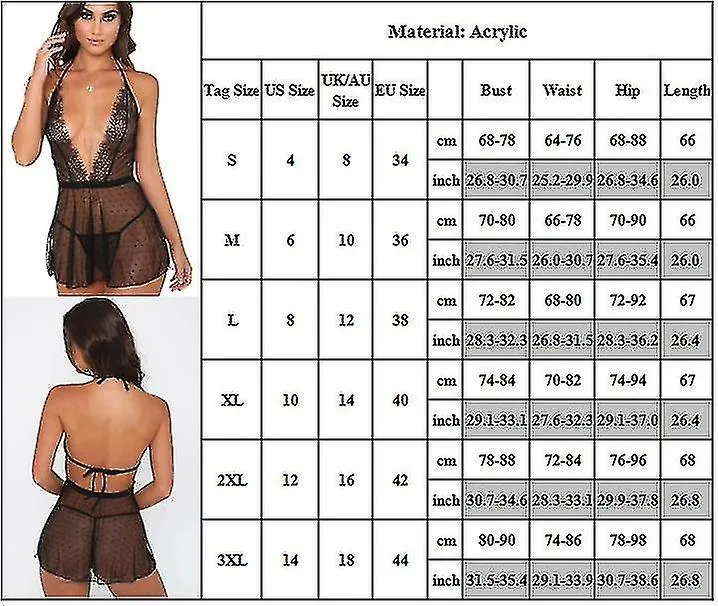 LADIES HALTER POLKA DOTS DEEP V NIGHTDRESS WITH GSTRING SET LINGERIE SHEER BACKLESS SLEEPWEAR